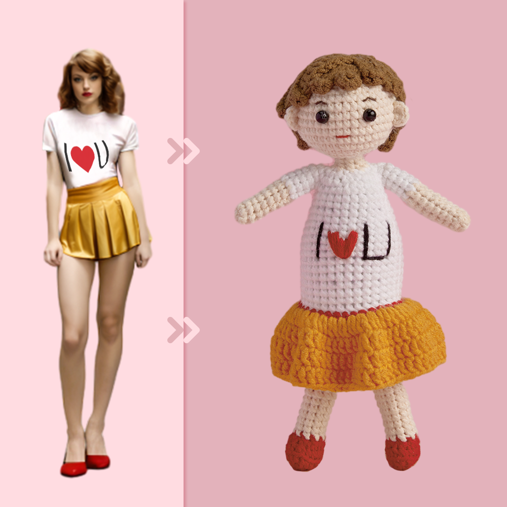 Full Body Customizable 1 Person Custom Crochet Doll Personalized Gifts Handwoven Mini Dolls - I Love U Girl - Myphotomugs