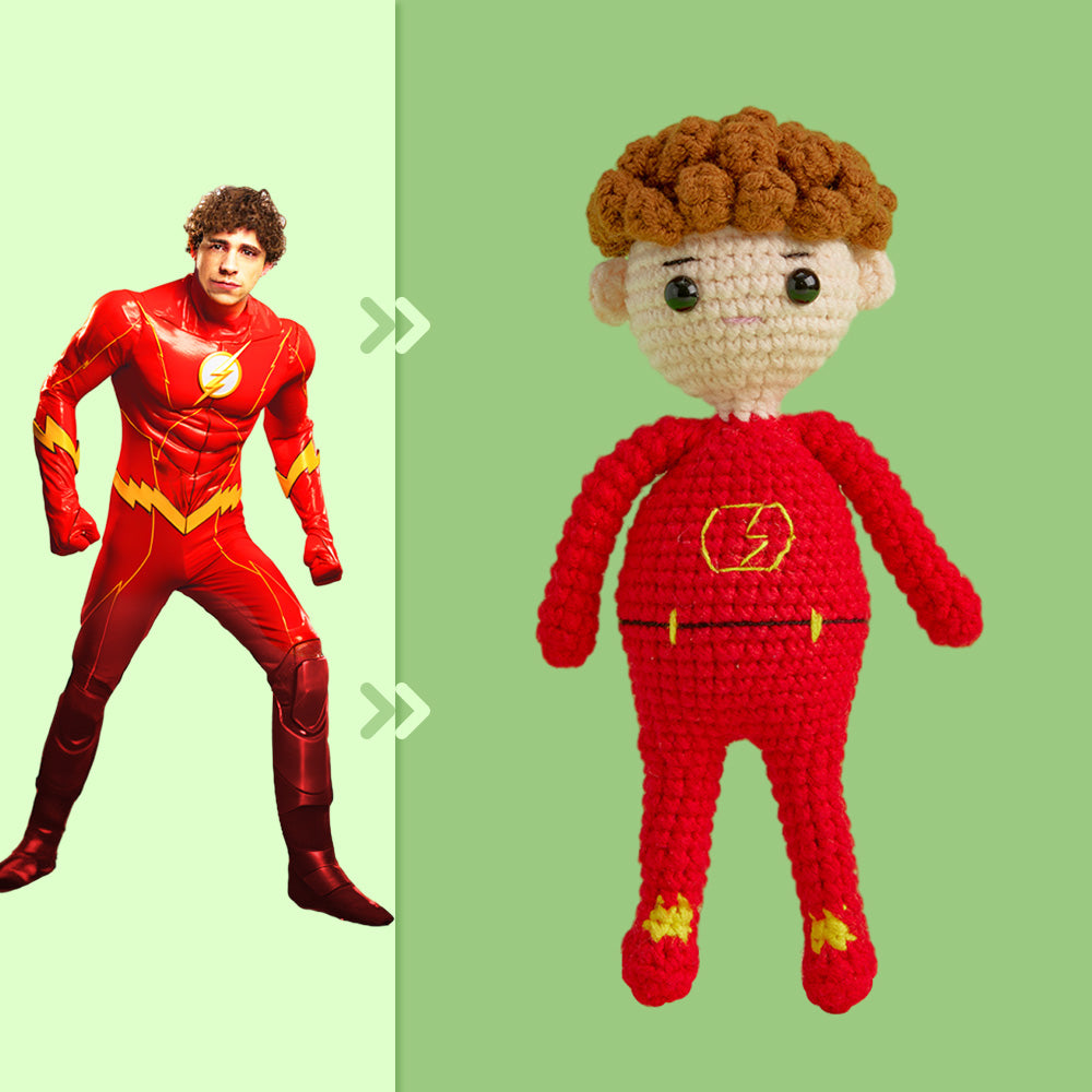 Full Body Customizable 1 Person Custom Crochet Doll Personalized Gifts Handwoven Mini Dolls - Flash - Myphotomugs