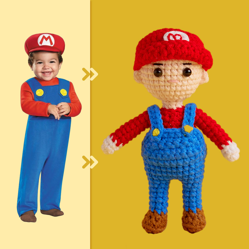 Full Body Customizable 1 Person Custom Crochet Doll Personalized Gifts Handwoven Mini Dolls - Mario - Myphotomugs
