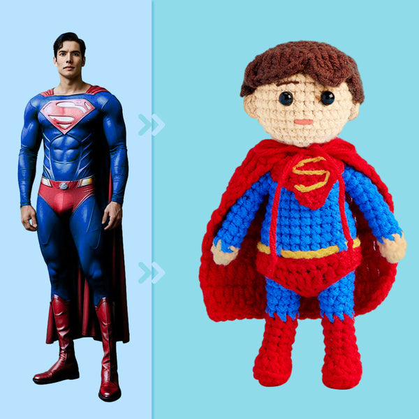 Full Body Customizable 1 Person Custom Crochet Doll Personalized Gifts Handwoven Mini Dolls - Superman - Myphotomugs