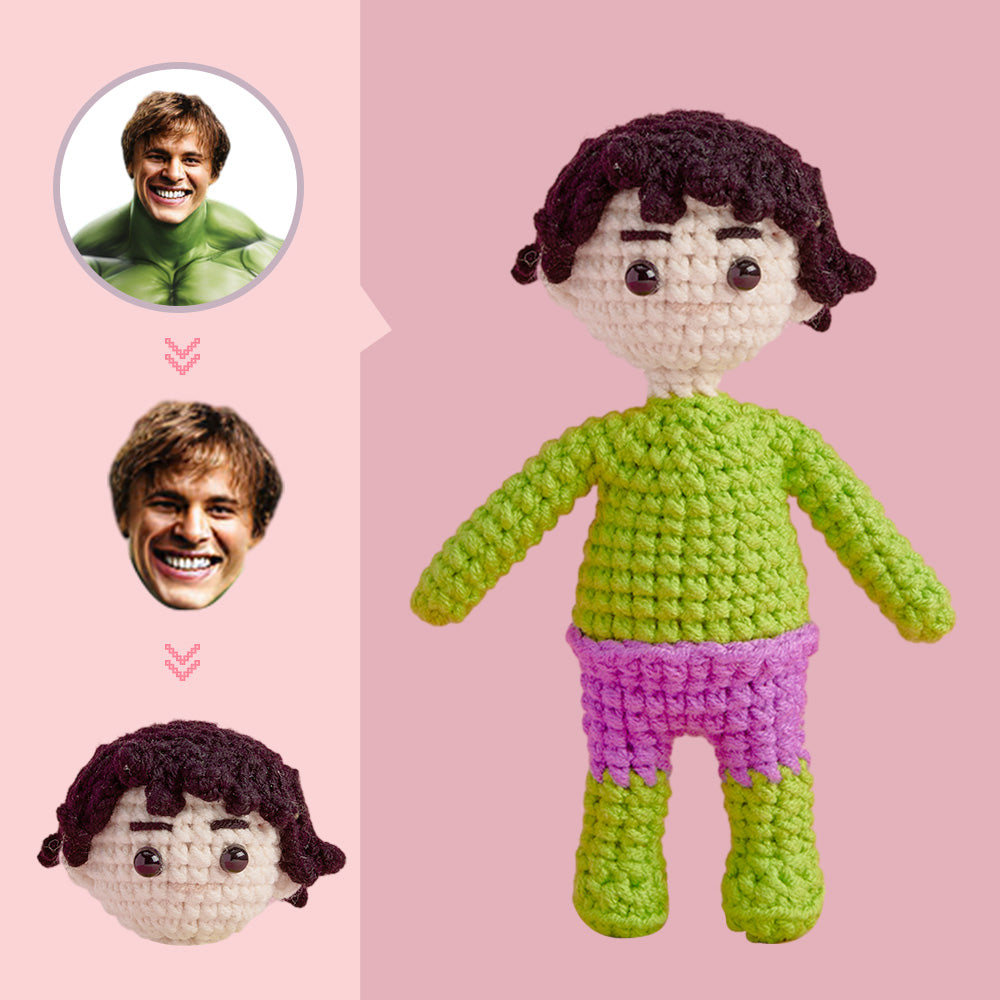 Custom Face Crochet Doll Personalized  Handwoven Mini Dolls Gifts - Hulk - Myphotomugs