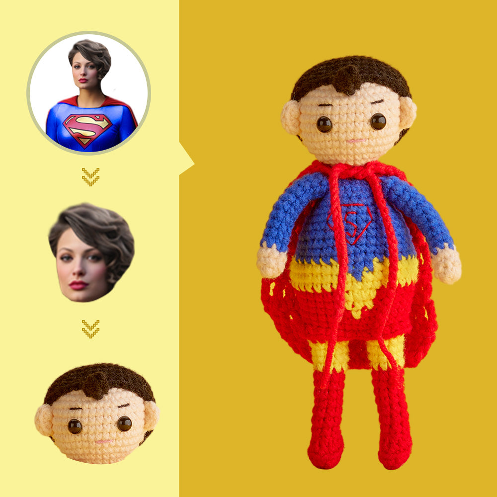 Custom Face Crochet Doll Personalized  Handwoven Mini Dolls Gifts - Supergirl - Myphotomugs