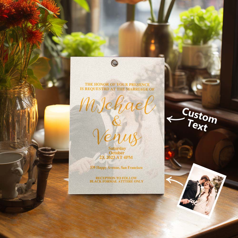 Personalized Photo Card With Text Elegant Wedding Invitation Suite For Couples - Myphotomugs