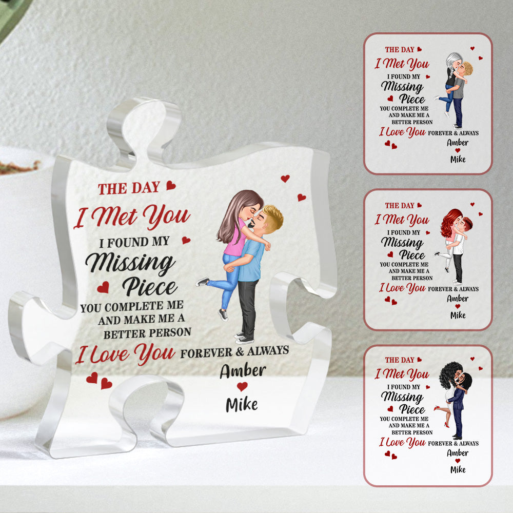 Personalized Couple Puzzle Plaque I Found My Missing Piece Cartoon Frame Valentine's Gifts - Myphotomugs
