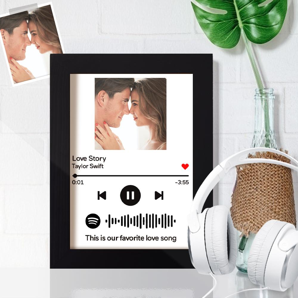 Custom Spotify Frame Song Frame White Music Plaque Code Painting Wall Decoration With Wood Frame (7"&10")