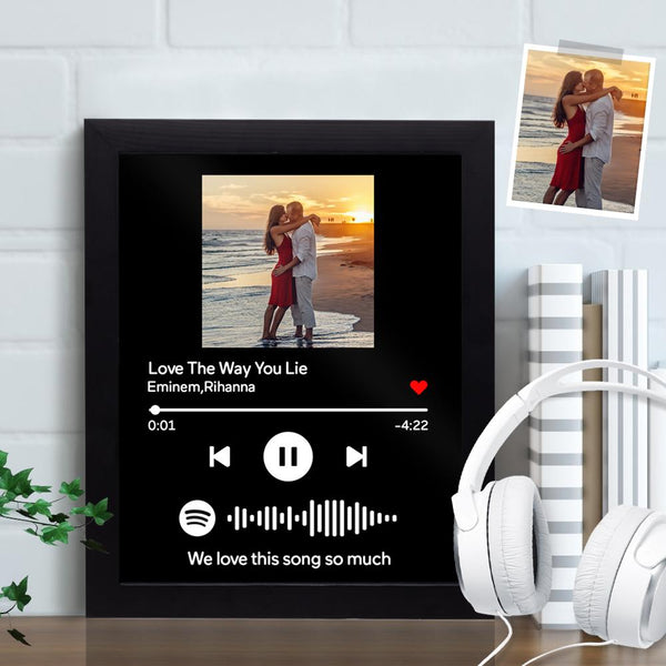 Custom Spotify Frame Song Frame Personalized Black Music Plaque Code Painting Wall Decoration With Wood Frame (7"&10")