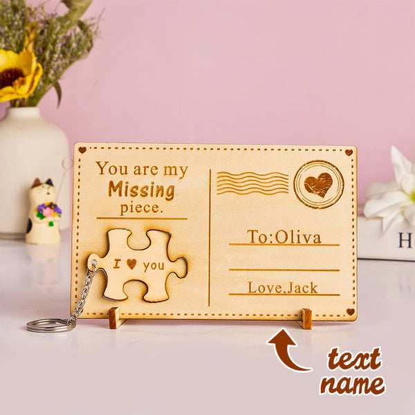 Custom Engraved Postcard Decor Missing Piece Wooden Keyring Gift for Love