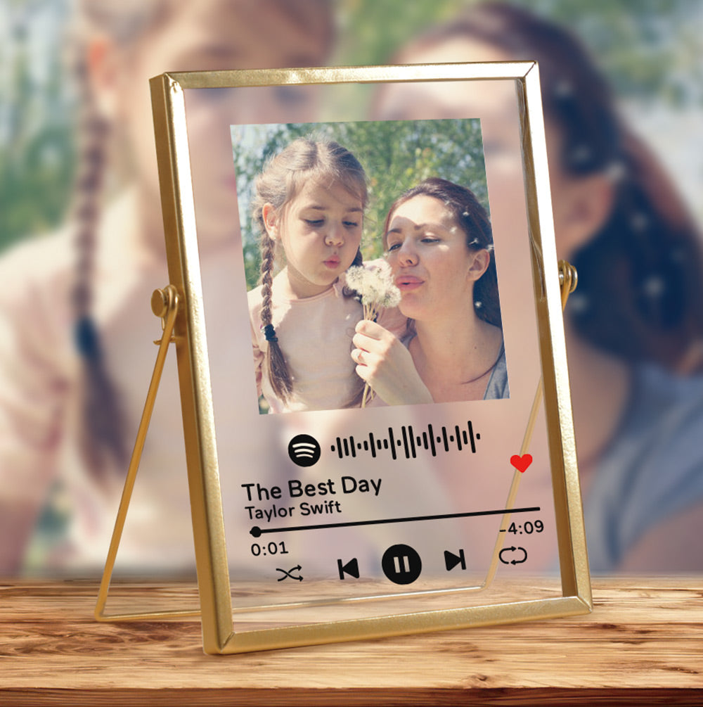 Mother's Day Gifts Personalized Spotify Code Music Plaque Spotify Acrylic Scannable Glass Art Spotify Plaque with Golden Frame Luxury Home Decoration For Family