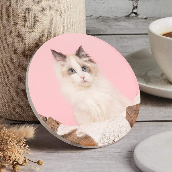 Custom Round Photo Coaster Cute Cat