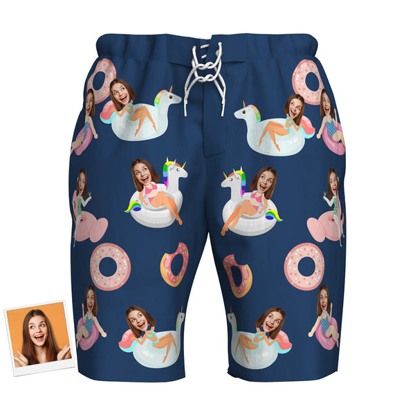 Custom Face Beach Trunk Shorts Swimwear Donut Outdoor Gifts - Myphotomugs