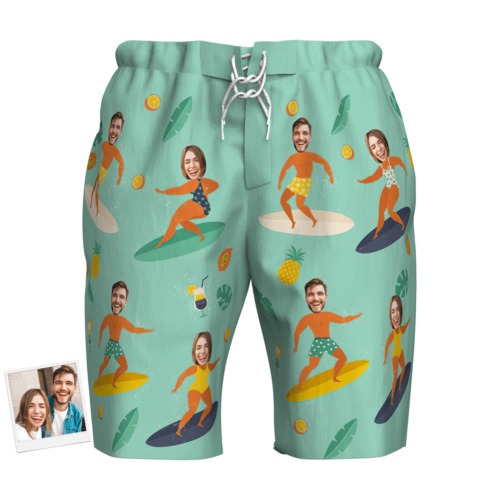 Custom Face Beach Shorts Couple Surfing Sport Gifts - Myphotomugs