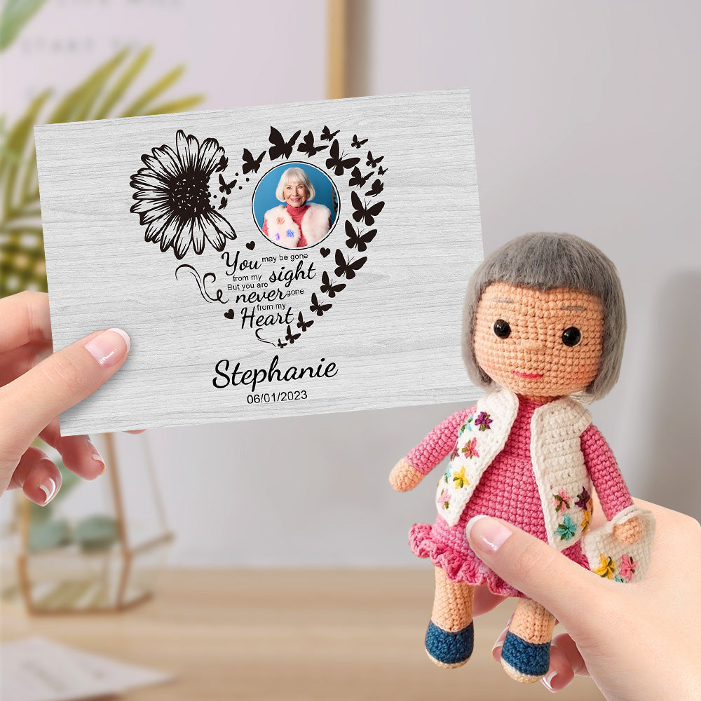 Custom Crochet Doll Gifts Handmade Mini Dolls Look alike Your Photo with Custom Memorial Card for Her - Myphotomugs