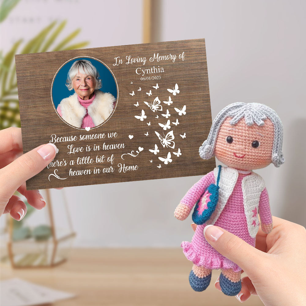 In Loving Memory Personalized Crochet Doll Gifts Handmade Mini Dolls Look alike Your Photo with Custom Memorial Card - Myphotomugs