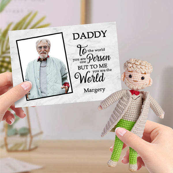 Custom Crochet Doll Handmade Mini Dolls Look alike Your Photo with Personalized Card Gifts for Father - Myphotomugs