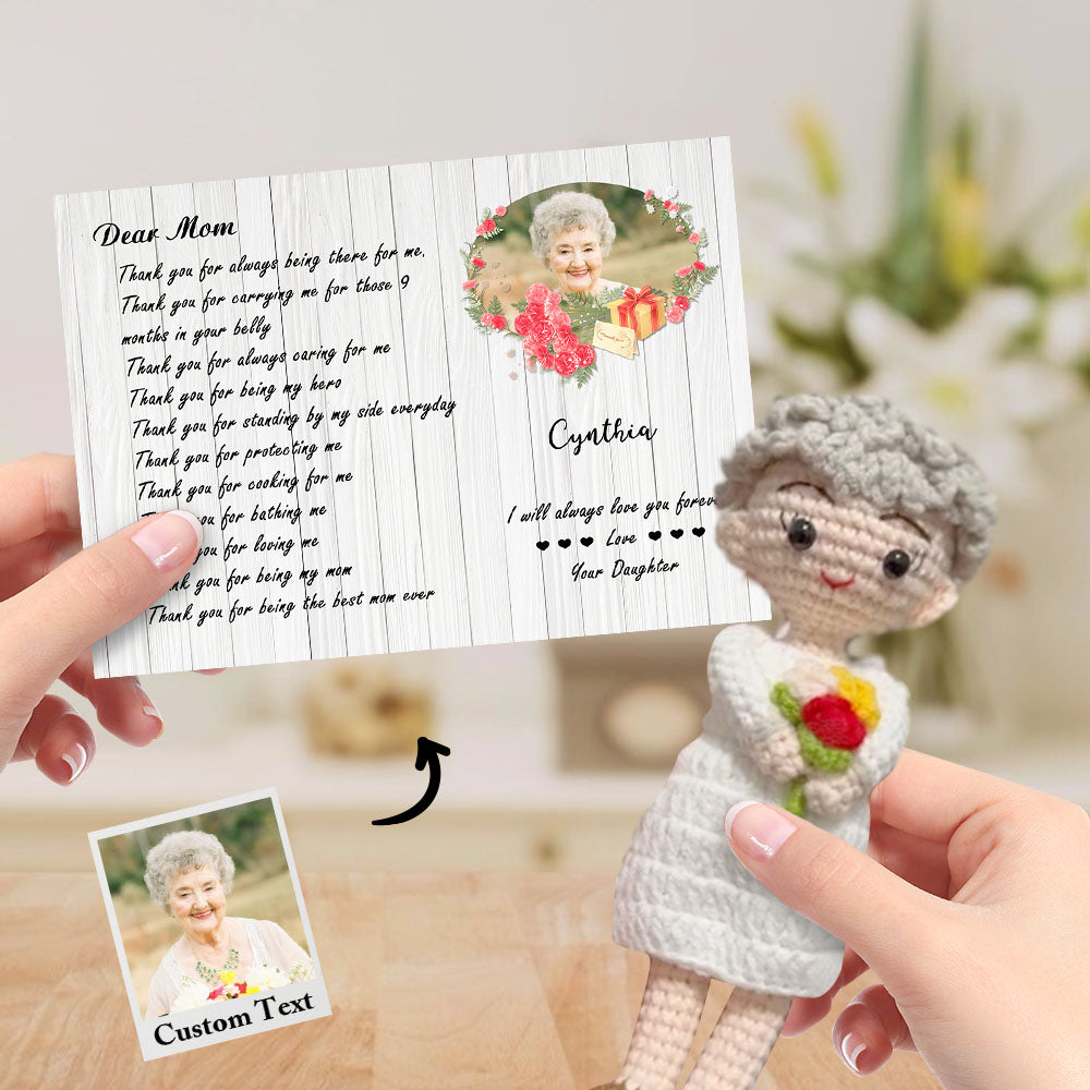 Custom Crochet Doll from Photo Handmade Look alike Dolls with Personalized Name Card Gifts for Mom - Myphotomugs