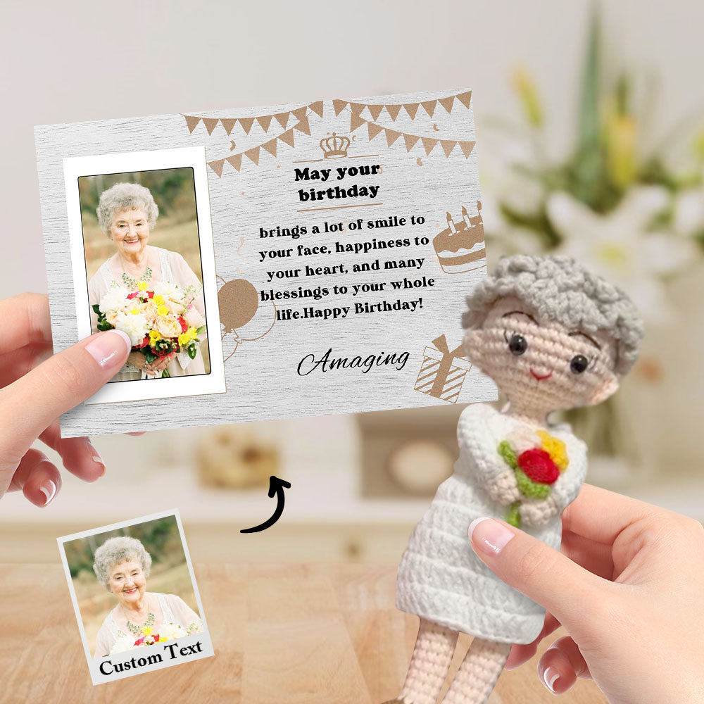 Birthday Gifts Custom Crochet Doll from Photo Handmade Look alike Dolls with Personalized Name Card - Myphotomugs