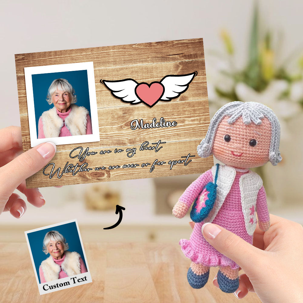 Custom Crochet Doll from Photo Handmade Look alike Dolls with Personalized Name Card Gifts for Grandma - Myphotomugs