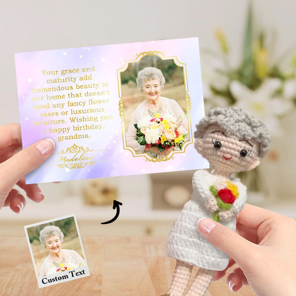 Custom Crochet Doll from Photo Handmade Look alike Dolls with Personalized Name Card Birthday Gifts for Grandma - Myphotomugs