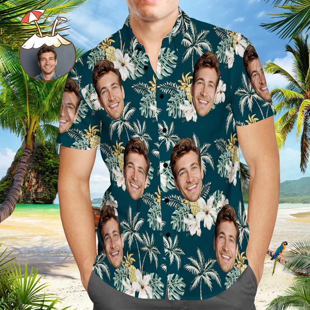 Gift for Dad Custom Photo Funky Vintage Hawaiian Shirt Casual Button-Down Short Sleeve