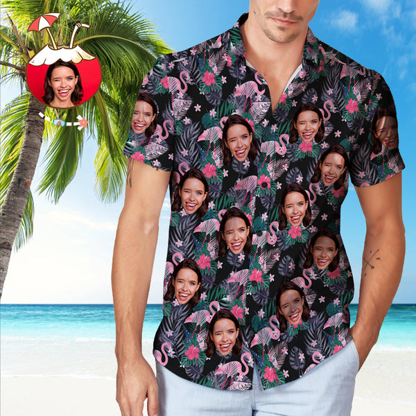 Custom Face Flamingo Hawaiian Shirt Floral Pattern Hawaiian Shirt - Myphotomugs