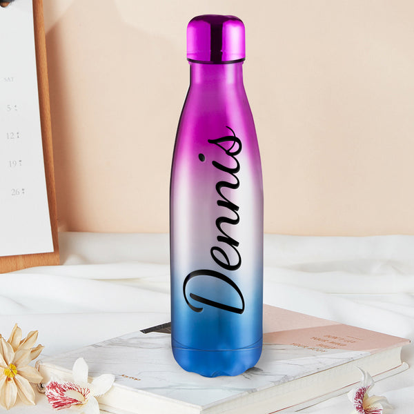 Custom Water Bottle Personalized Engraved Vacuum Insulated Stainless Steel Gym Bottle Thermal or Chilly Water Flask 500ml Silver Black
