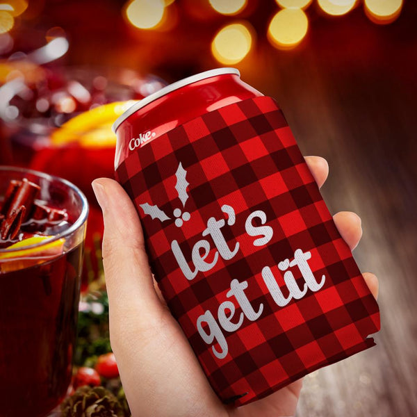 Christmas Can Holder Sleeves Red Black Plaid Koozies Holiday Party Christmas Gift