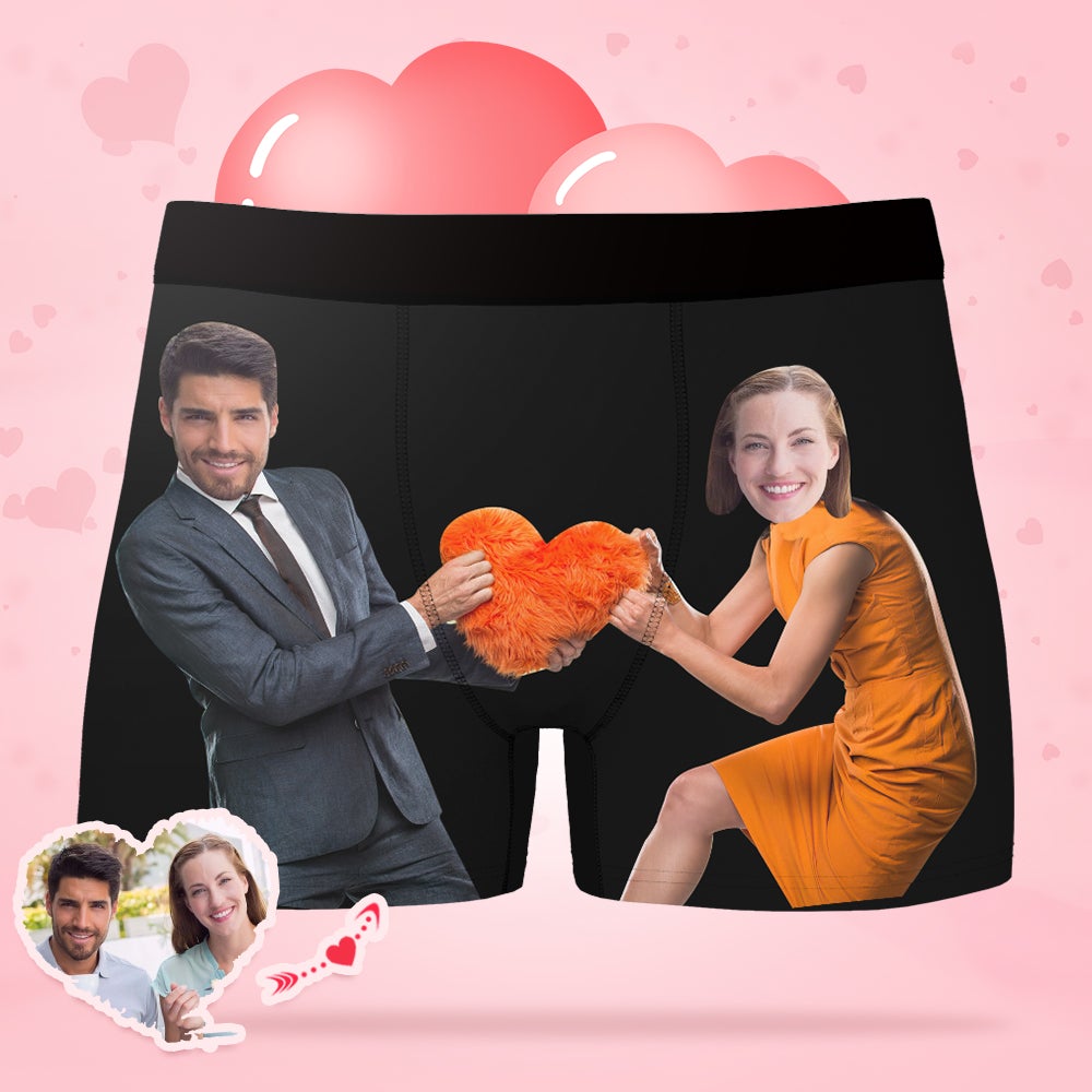 Custom Photo Pull Love Heart Boxer Sexy Underwear Valentine's Day Gift - Men