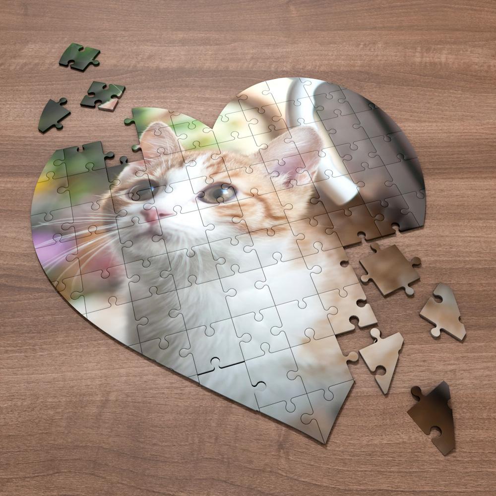 Valentine's Day Gifts Cat Photo Puzzle Personalized Pet Photo Heart Shaped Puzzle