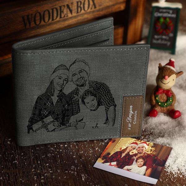 Christmas Gifts Custom Photo Engraved Short Wallet Grey Christmas Gifts