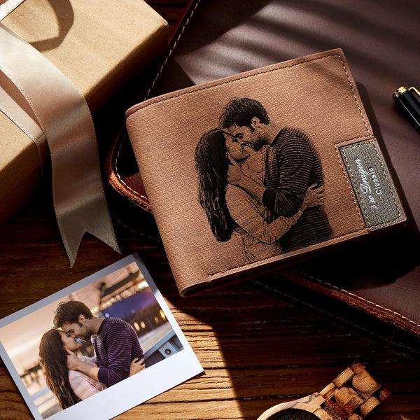 Valentine's Gifts Men's Bifold Custom Photo Wallet Brown