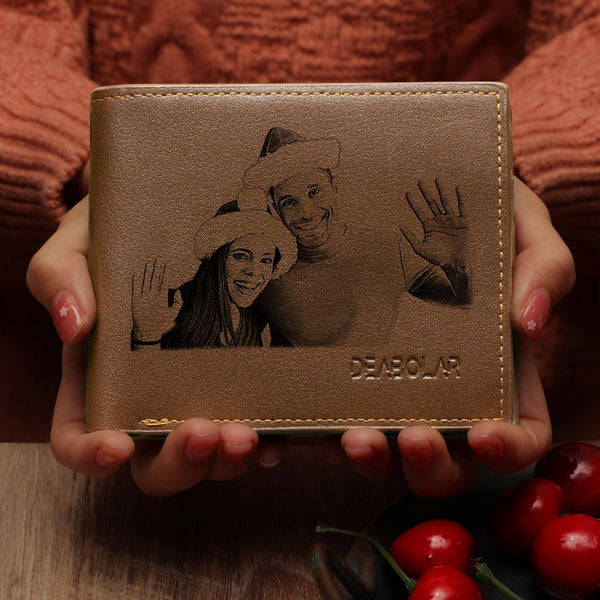 Valentine's Gifts Custom Photo Engraved Trifold Short Wallet Christmas Gifts