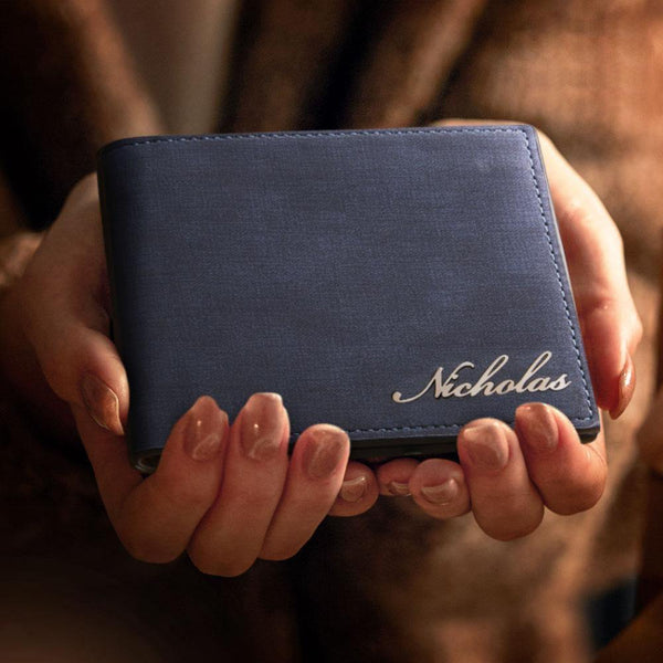 Engraved Wallet Blue Elegant Style - Myphotomups