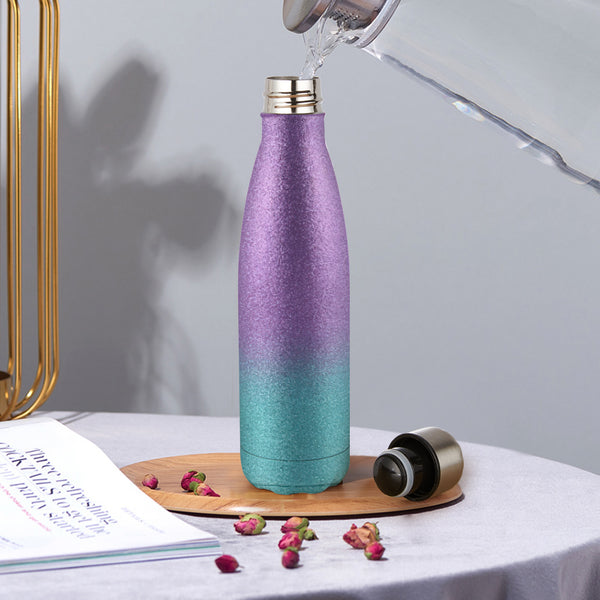 Water Bottle Glitter Series Vacuum Insulated Stainless Steel Gym Bottle 500ml Chilly Flask Unicorn Shimmer Purple-Teal
