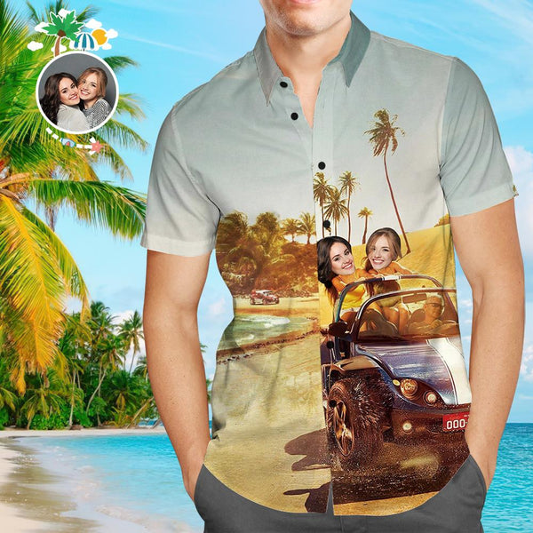 Custom Face Hawaiian Shirt On the Road Personalized Tee for Boyfriend