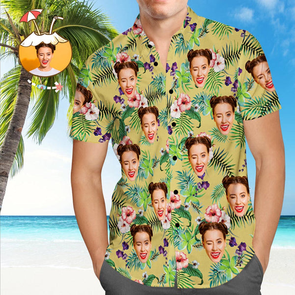 Shirt with Face Custom Face Hawaiian Shirt Rainforest Personalized Tee for Husband