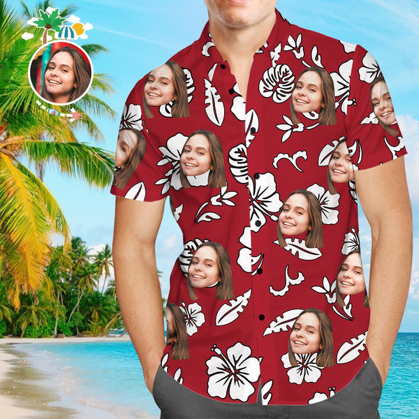 Custom Face Funky Hawaiian Shirt Red Button Down Shortsleeve Shirts