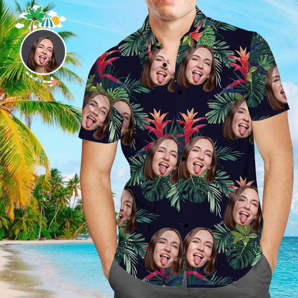 Custom Girlfriend Face Trees Men's All Over Print Hawaiian Shirt