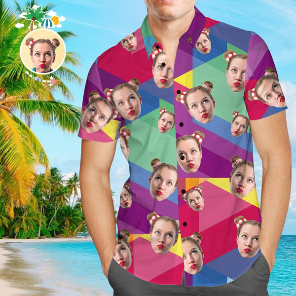 Custom Face Hawaiian Shirt Colored Personalized Tee for Husband