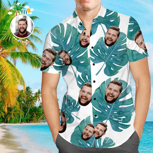 Custom Girlfriend Face Green Leaves Men's All Over Print Hawaiian Shirt