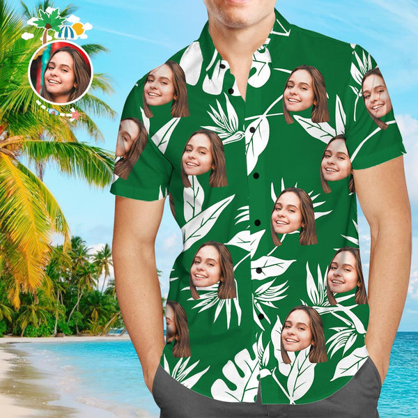 Custom Girlfriend Face Green Men's All Over Print Hawaiian Shirt