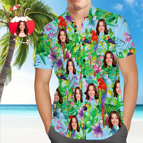 Shirt with Face Custom Face Hawaiian Shirt Parrot Personalized Tee for Husband