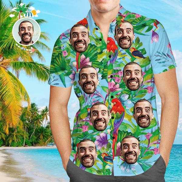 Custom Face Hawaiian Shirt Parrot Personalized Tee for Husband