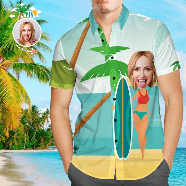 Custom Girlfriend Face Surfing Men's All Over Print Hawaiian Shirt