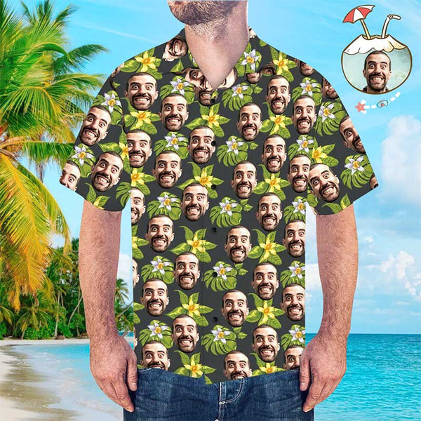 Custom Face Green Men's All Over Print Hawaiian Shirt