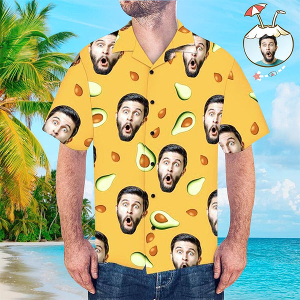 Custom Face Funky Hawaiian Shirt Avocado Button Down Shirts