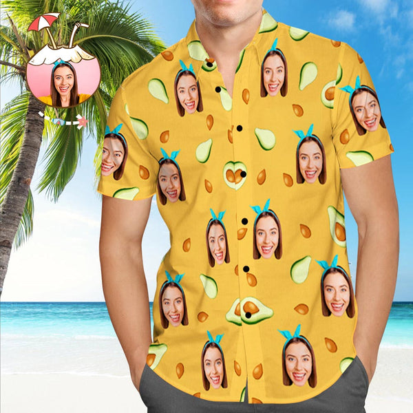 Shirt with Face Custom Face Funky Hawaiian Shirt Avocado Button Down Shirts
