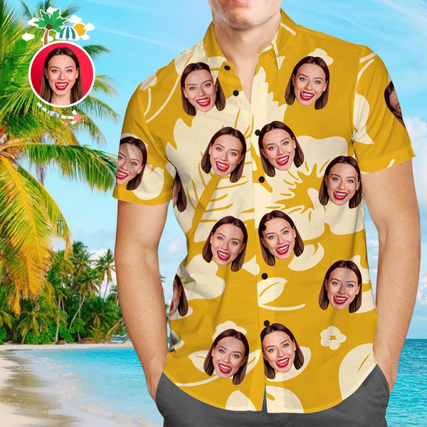 Custom Face Yellow FlowersMen's All Over Print Hawaiian Shirt