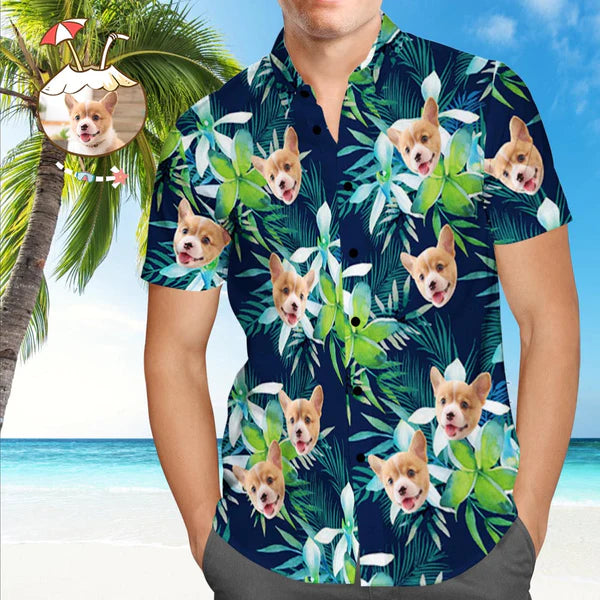 Custom Hawaiian Shirt with Dog Face Custom Dog Face Tropical Shirts Leaves