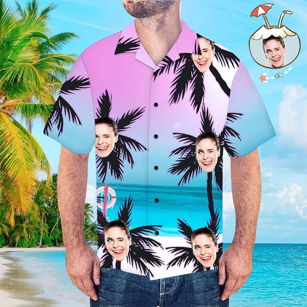 Custom Face Funky Hawaiian Shirt Coconut Trees Button Down Shirts