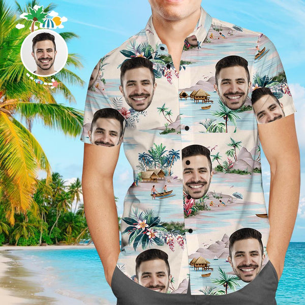 Custom Girlfriend Face Landscape Men's All Over Print Hawaiian Shirt